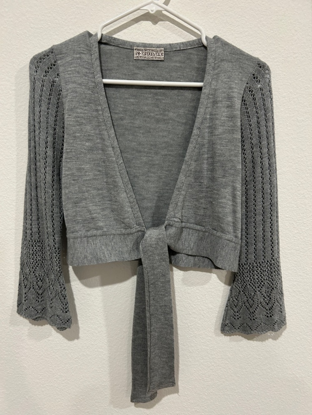 Sundance Open-Knit Gray Tie-Front Cropped Cardigan